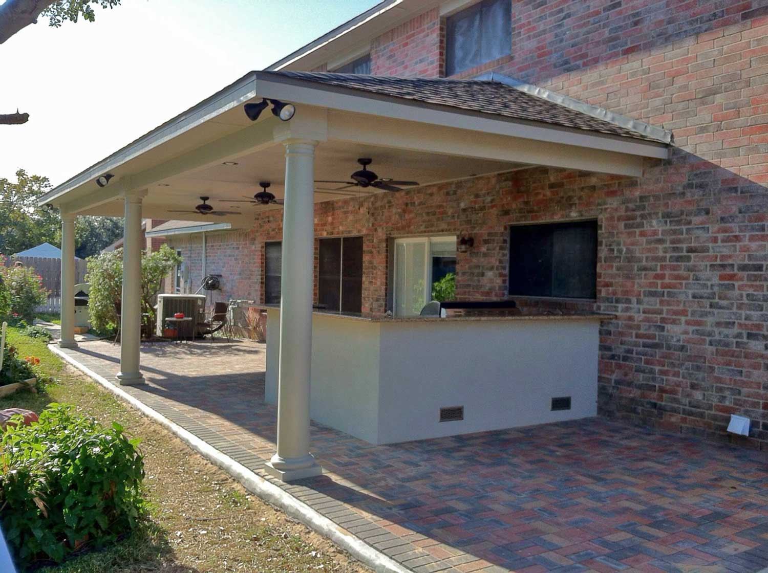 Patio Cover with Paver Floor and Outdoor Kitchen