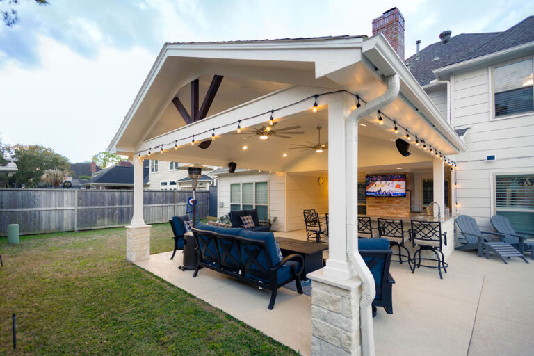 Gable Patio Cover with Outdoor Kitchen and Bar | HHI Patio Covers