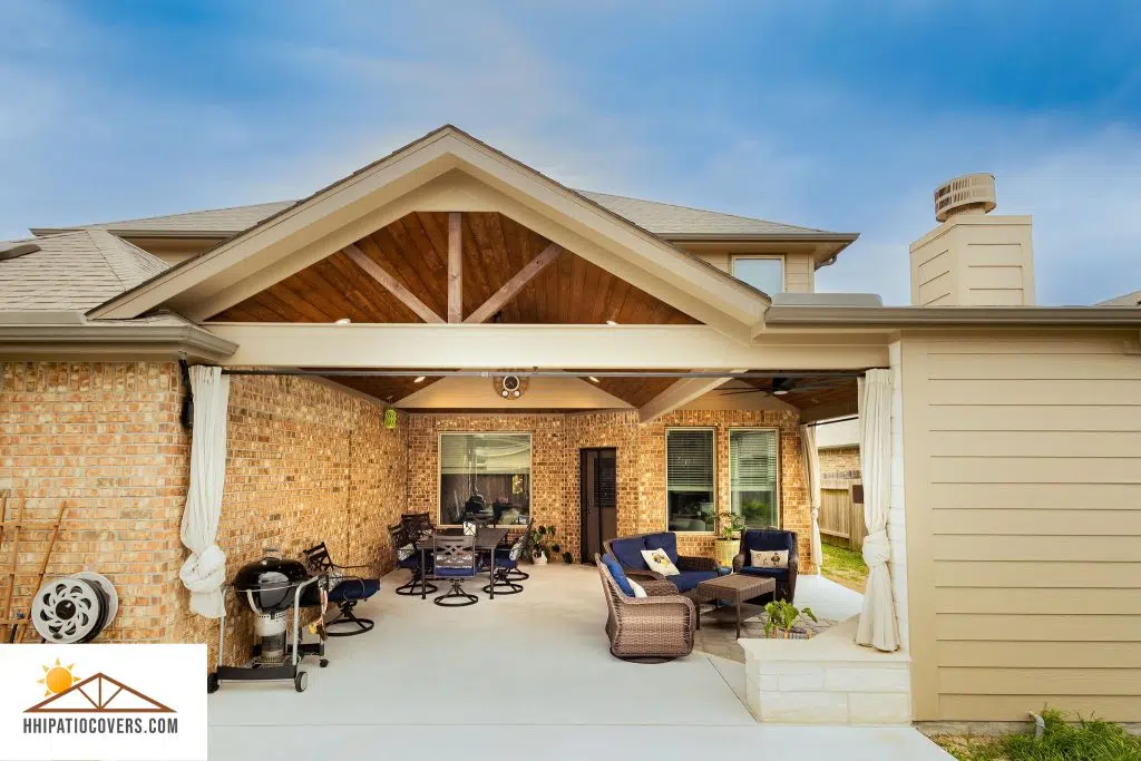 Gable Hip Combination Patio Cover with Fireplace in League City, TX