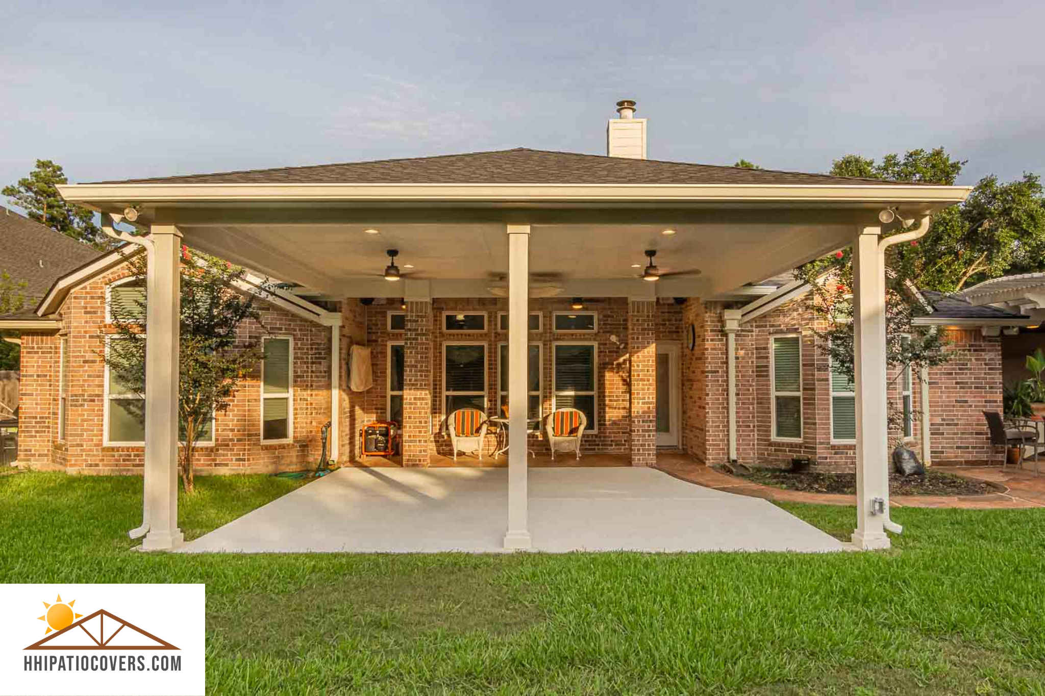 Hip style patio cover attached to the house