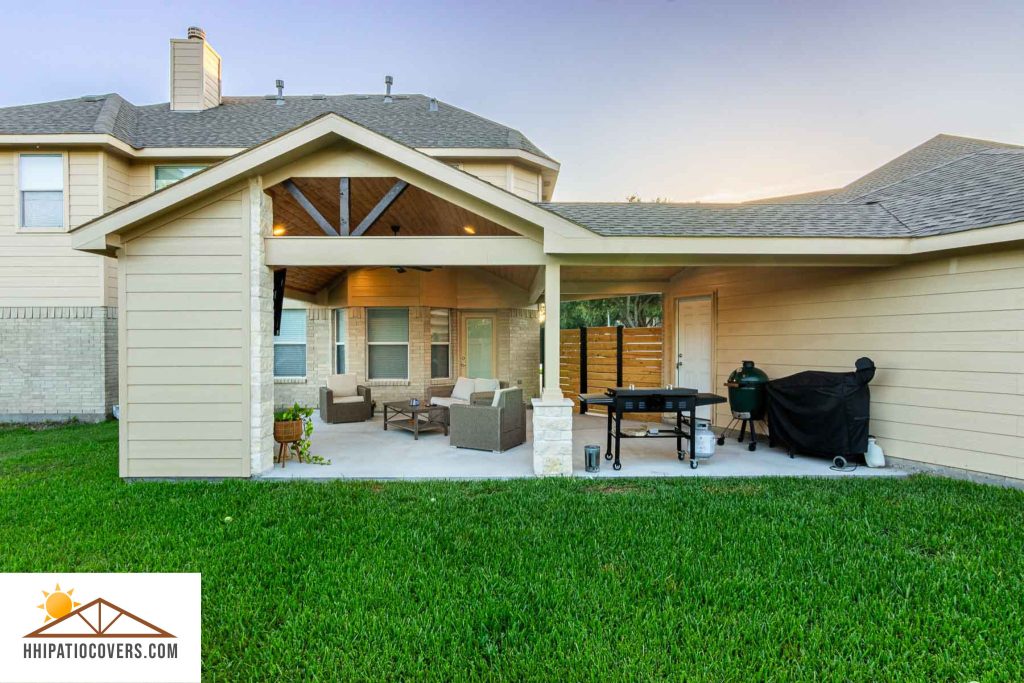 Gable style patio cover with accent corner wall