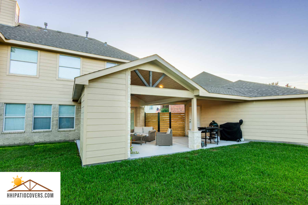 Gable style patio cover with accent corner wall