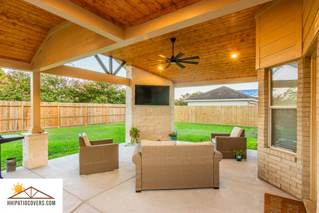 Gable style patio cover with hip extension