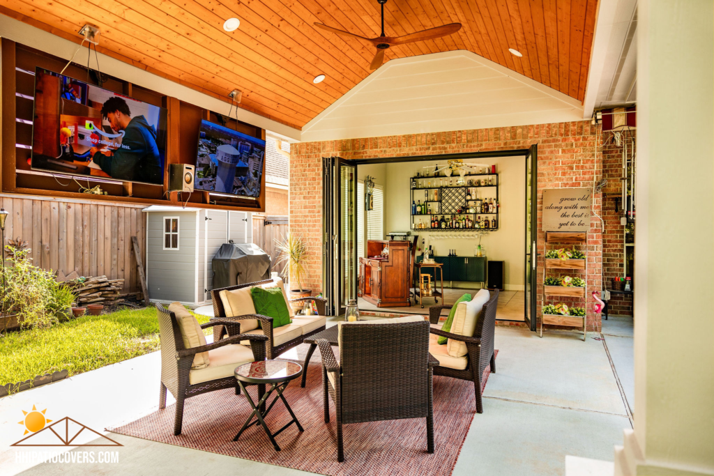 Gable style patio cover in Humble, TX.