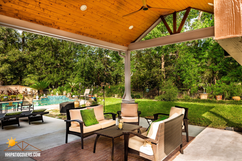 Gable style patio cover in Humble, TX.