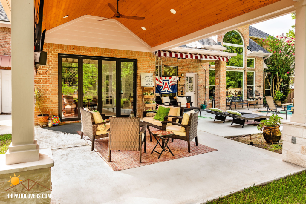 Gable style patio cover in Humble, TX.