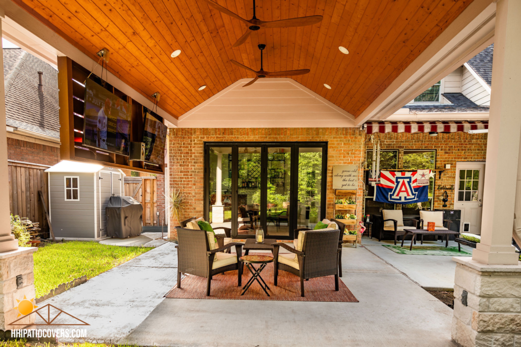 Gable style patio cover in Humble, TX.