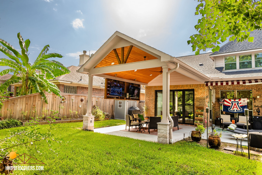 Gable style patio cover in Humble, TX.