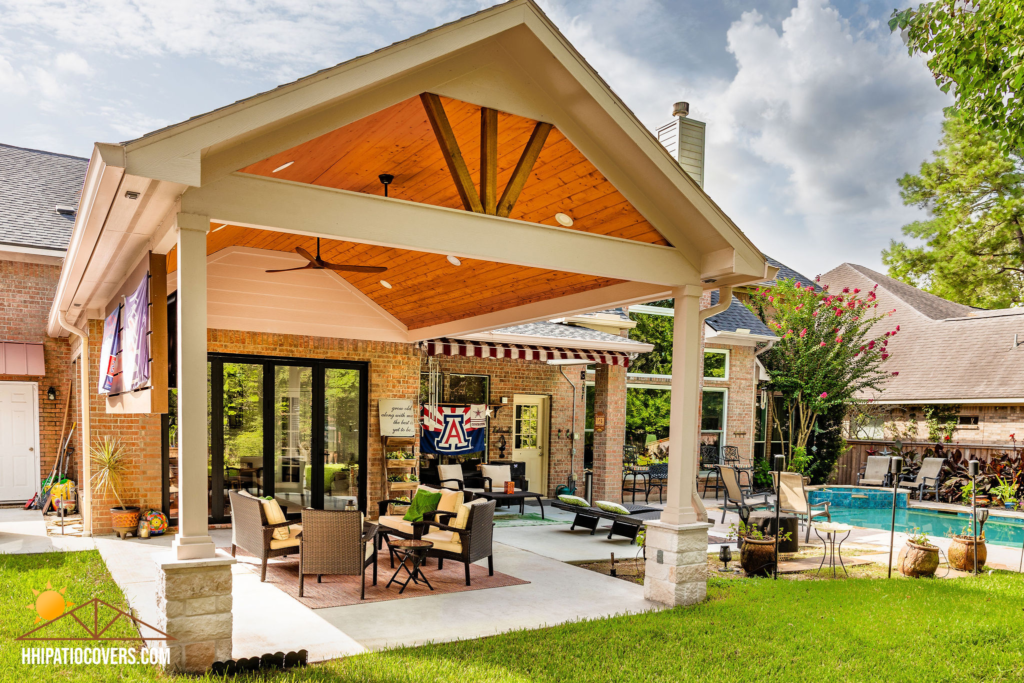 Gable style patio cover in Humble, TX.