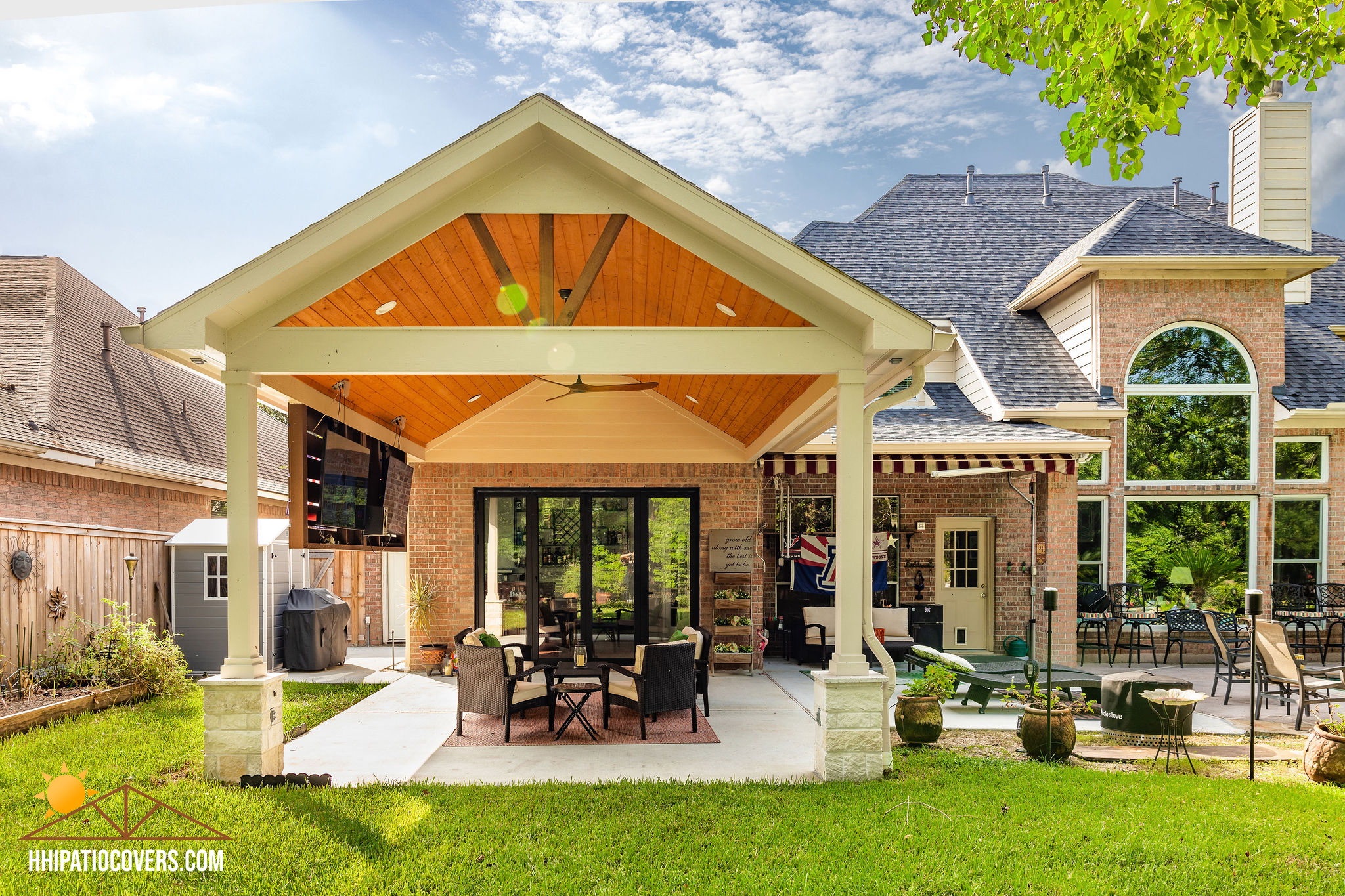 Gable style patio cover in Humble, TX.