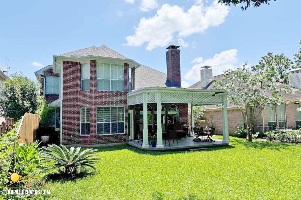 Patio Cover Renovation Project Before photo of Hip-style Patio Cover in Missouri City, Texas.