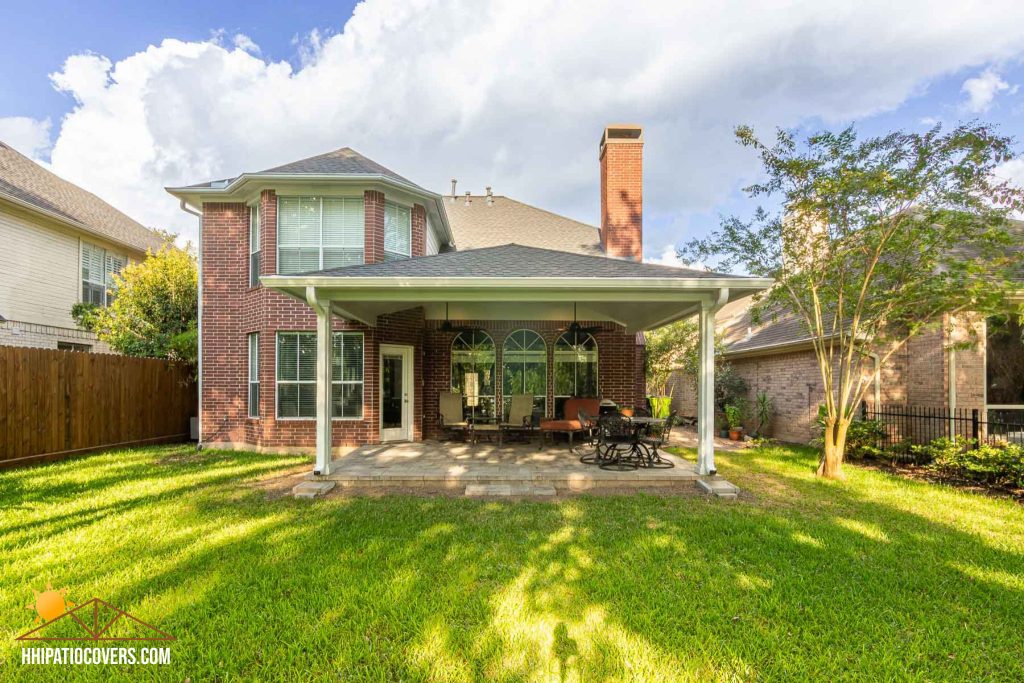 Patio Cover Renovation Project Hip-style Patio Cover in Missouri City, Texas.