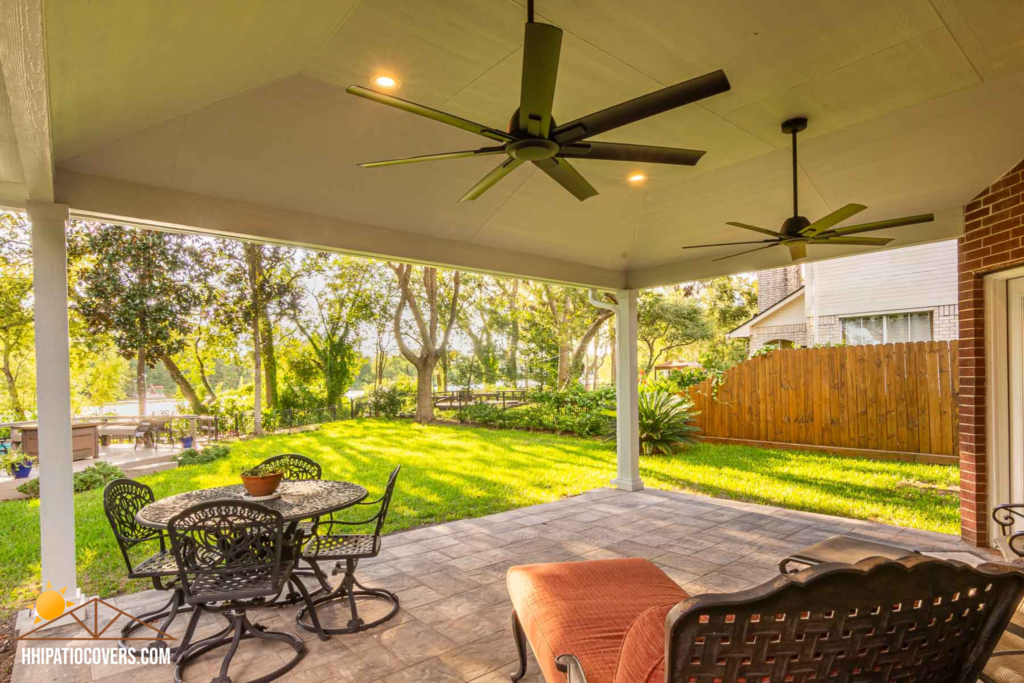 Hip-style patio cover in Missouri City, TX.