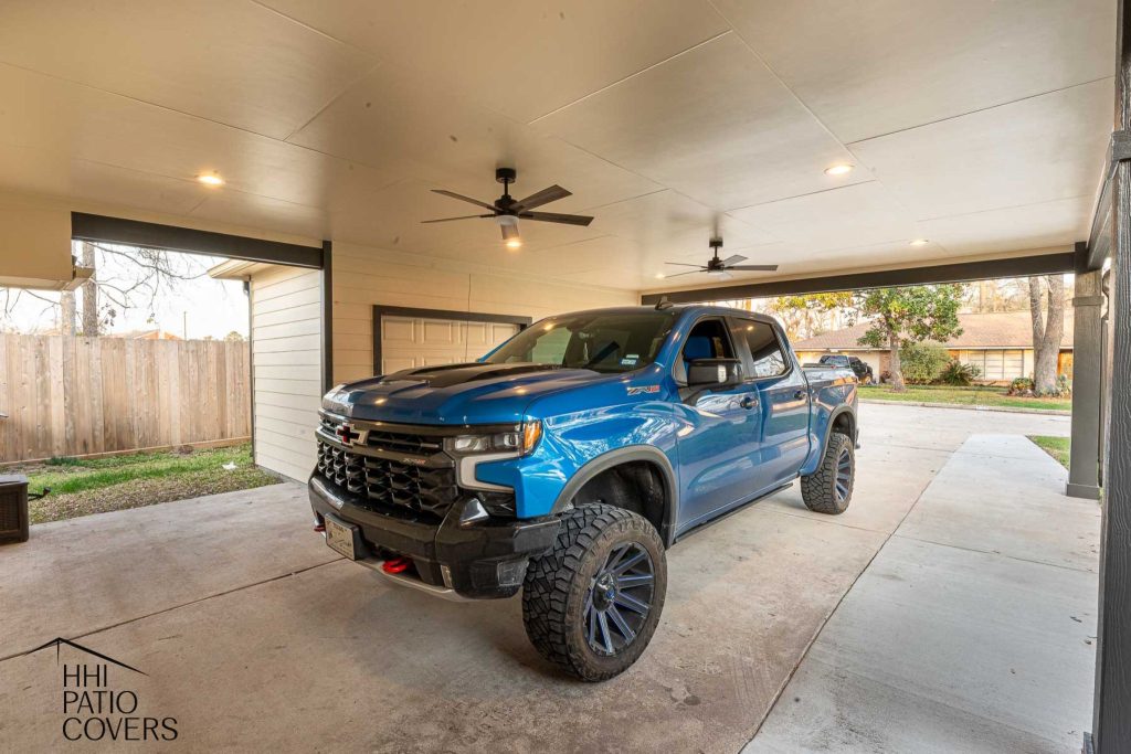 Carport with storage shed