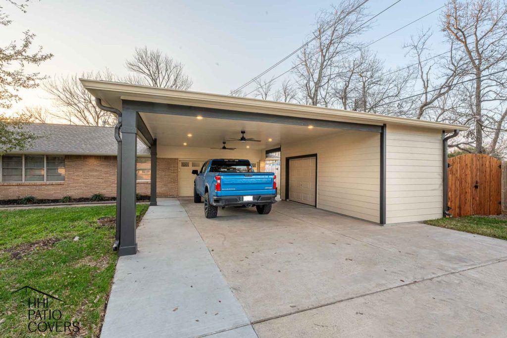 Carport with storage shed