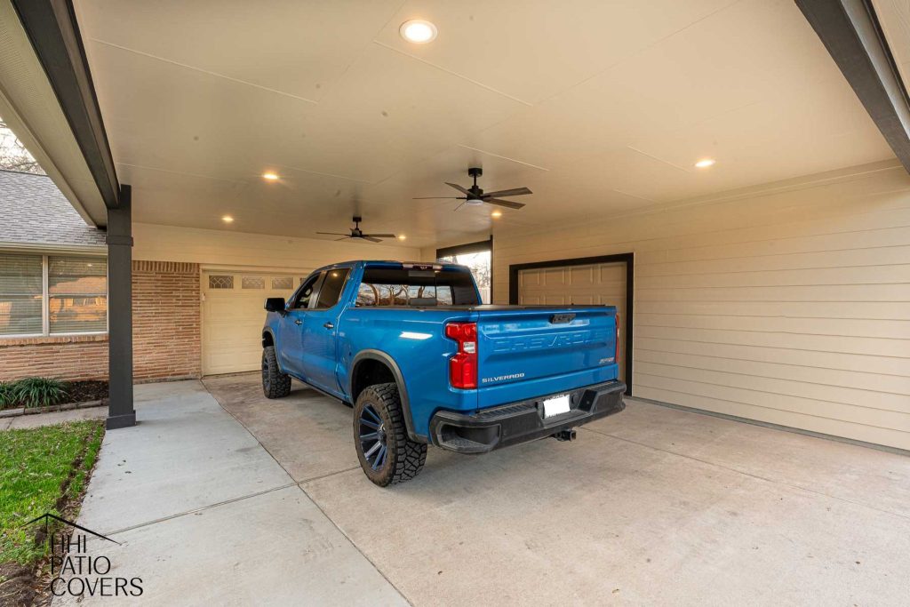Carport with storage shed