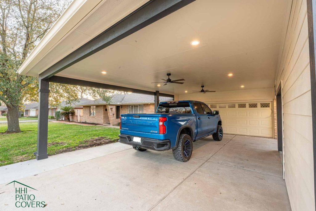 Carport with storage shed