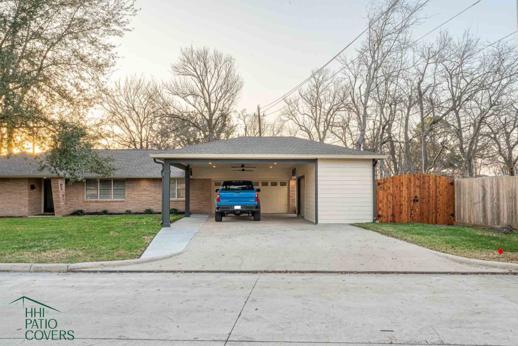 Carport with storage shed