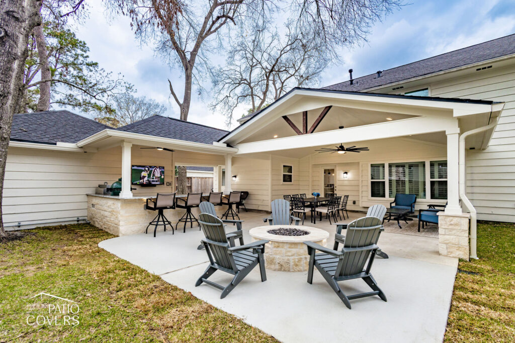 Gable style patio cover with hip extension