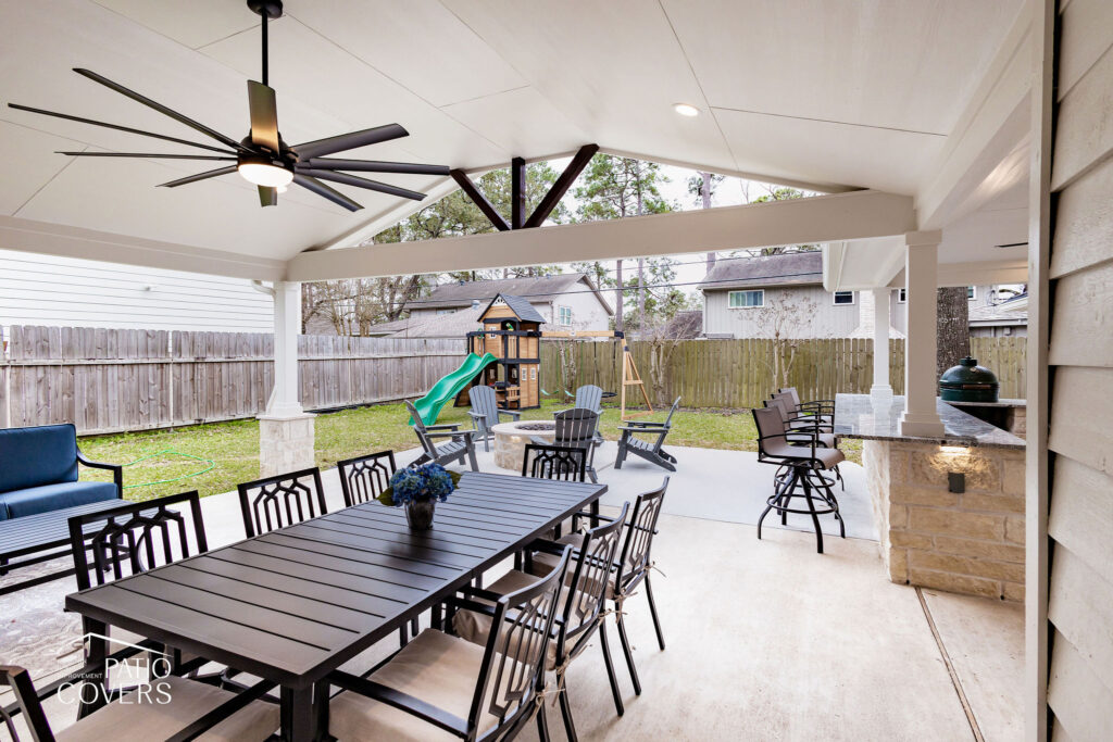 Gable style patio cover with hip extension