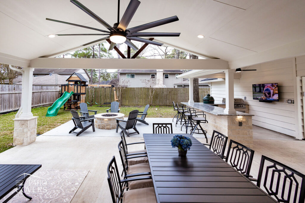 Gable style patio cover with hip extension