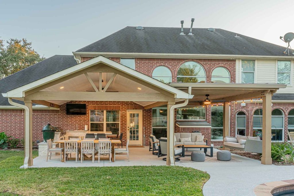 Gable style patio cover with pergola
