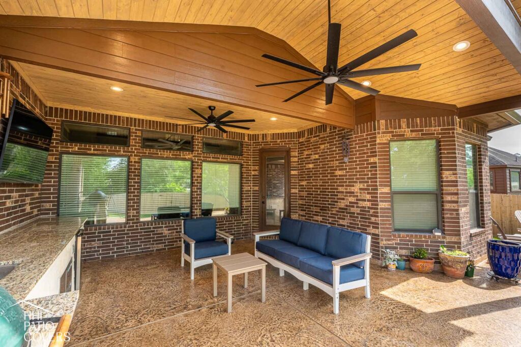 Gable style patio cover attached to the back of the house