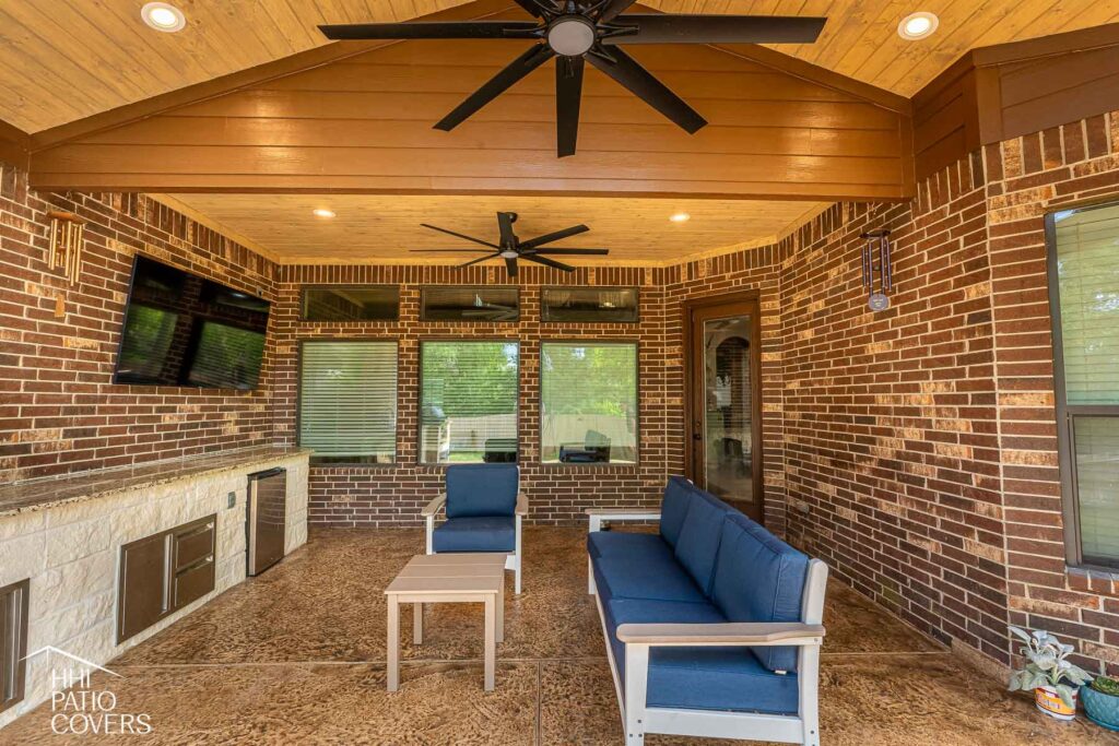 Outdoor living area with outdoor kitchen