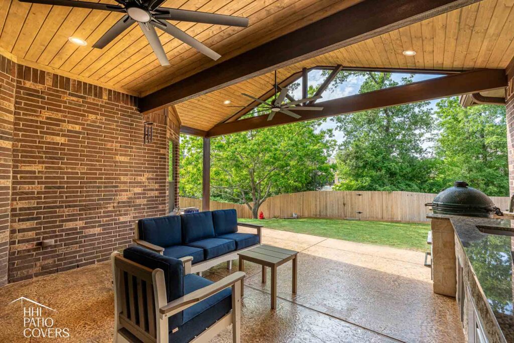 Gable-style patio cover with tongue and groove ceilings