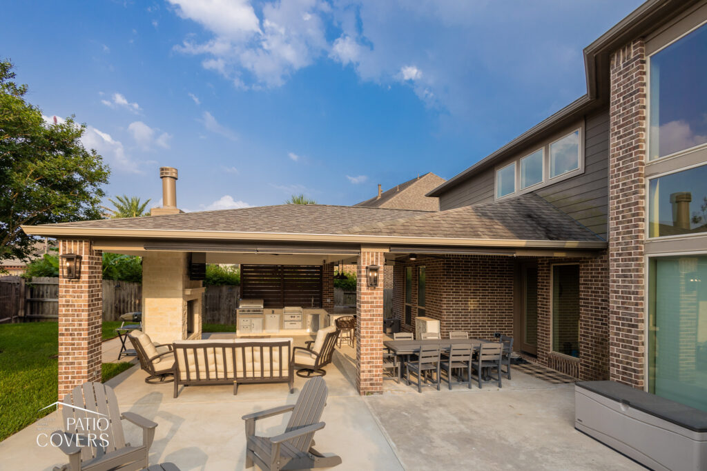 Hip-style patio cover extension