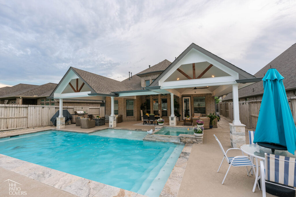 custom built patio cover over pool