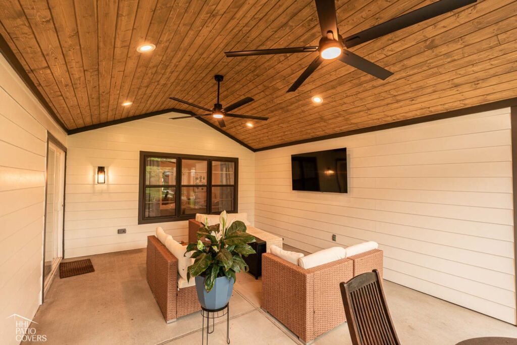 Gable Patio cover with tongue and groove ceiling